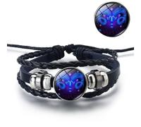 Xinyig 12 Constellations Bracelet, Zodiac Signs Spiritual Bracelet, Glow in the Dark, Adjustable, Unisex, Leather, Stainless Steel, Boho Style
