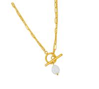 XINYIN Double Chain Baroques Pearls Necklace Lightweight Sophisticated Stainless Steel 18K Gold Plated Jewelry For Women Irregular Pearls Jewelry Gift