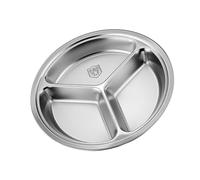 XINYIN Round Divided Dish with 3 Food Sections Stainless Steel Rustproof Tableware 22/24/26cm Dinnerware Kitchen Essential Kids Meal Plate with Dividers
