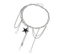XINYIN Stylish Five Point Star Pendant Chain Openwork Pentagrams Jewelry For Trendy Outfits Lightweight Alloy Necklace Stylish Layering Necklace