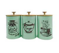 XINYIN Vintage Green Kitchen Canisters Set 3 Pieces Home Accessory For Coffee Sugar Storage With Airtights Wood Lids Designs Dustproof Storage Jars