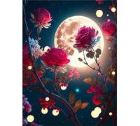 Xinyuer DIY Diamond Art Painting Kit 5D Full Drill Realistic Nature Red Rose Moon Diamonds Gem Art 40x50cm Adult Non-Foldable