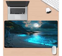 Xinyuer Gaming Mouse Pad 39.4x19.7x0.08 inch Mouse Mat Large Moon Beach Waves, Anti-Fray Stitched Edges, High-Precision Optimised Surface, Non-Slip Rubber Base, for Home Office