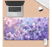 Xinyuer XXL Extended Gaming Mouse Pad 47.2x23.6x0.12 inch - Mouse Mat Purple Butterfly Flowers, Large Desk Pad with Stitched Edges, Washable Surface for Gamer Office & Home