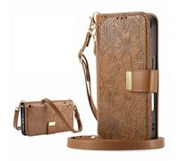 xinyunew Phone Case for vivo S18/S18 Pro/V30 5G/V30 Pro 5G Case with Zip Wallet Purse Card Holder Slot Embossed Flower Design Folding Flip Cover Leather Stand Lanyard Wrist Strap Women, Brown