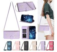 xinyunew Wallet Phone Case for Realme C75 4G/Realme P3X 5G Case with Zip Wallet Purse Card Holder Slot Embossed Flower Design Folding Flip Cover Leather Stand Lanyard Wrist Strap Women,Purple