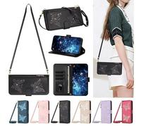 xinyunew Wallet Phone Case for Realme P3 5G Case with Zip Wallet Purse Card Holder Slot Embossed Flower Design Folding Flip Cover Leather Stand Lanyard Wrist Strap Women,Black