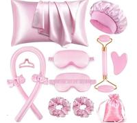 XINYUNXIN 12PCS Heatless Curls Overnight Set, Heatless Curling Set for All Hair Types, Satin No Heat Hair Rollers with Scrunchies & Clips - Safe & Comfortable to Sleep in for Natural Waves(Pink)