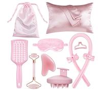XINYUNXIN 12PCS Heatless Curls Overnight Set, Heatless Curling Set for All Hair Types, Satin No Heat Hair Rollers with Scrunchies & Hair Brush - Safe & Comfortable to Sleep in for Natural Waves #Pink