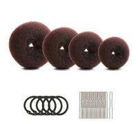 XINYUNXIN 25pcs Hair Donut Bun Maker Set with 4 Ring Style Donut Bun Shaper, 5 Elastic Hair Ties & 16 Metal U-Shaped Pins, Soft Thick Hair Donut in Multiple Sizes for DIY Chignon Hair Styles