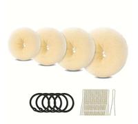 XINYUNXIN 25pcs Hair Donut Bun Maker Set with 4 Ring Style Donut Bun Shaper, 5 Elastic Hair Ties & 16 Metal U-Shaped Pins, Soft Thick Hair Donut in Multiple Sizes for DIY Chignon Hair Styles