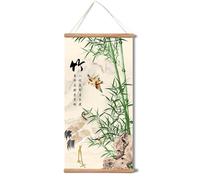 xinyuru Plum Bossom Chrysanthemum Bamboo Orchid Painting,Wall Art for Living Room Bedroom,Chinese Traditional Meticulous Painting,Posters and Printing,Fixed Wooden Hanging Scroll (Bamboo, 16”x32”)