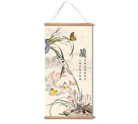 xinyuru Plum Bossom Chrysanthemum Bamboo Orchid Painting,Wall Art for Living Room Bedroom,Chinese Traditional Meticulous Painting,Posters and Printing,Fixed Wooden Hanging Scroll (Orchid, 16”x32”)