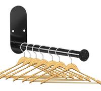 XINYUWIN 2-Section Retractable Clothes Hanger Storage Rack Stainless Steel Coat Hanger Storage Organiser Wall Mount Clothes Hanging Rail Adhesive OR Drilling Installation Black (Length 13.7")