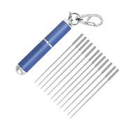 XINYUWIN12Pcs Portable Titanium Toothpick Set, Stainless Steel Metal Hard Toothpicks with Holder, Reusable Multi-Function Food Fruit Fork, Kitchen Outdoor Ultra Light Toothpick(Blue)