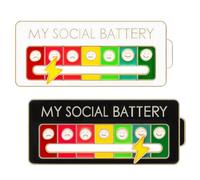 Xinzan 2pcs Social Battery Badge, My Social Battery Mood Brooch, Funny Cute Expression Pin for Introverts (7 Moods)