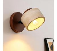 XinZe Yellow Travertine Wall Lamp,Wabi Sabi Marble Wall Sconce with Adjustable Natural Stone Lampshade & Wood Base, Mid Century Modern Wall Sconce for Bedside Bedroom Living Room Kitchen Island