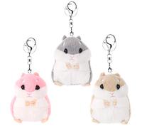 Xinzistar 3 Pcs Cute Hamster Keyrings Soft Plush Keychain Hamster Pendant Keyring Pompom Keychain Decoration Plush Animal Keychains Backpack Bag Pendant Keyrings for Girls Boys Women Kids