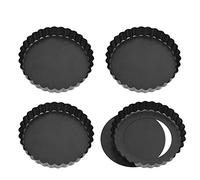 Xinzistar 4 Pack 12cm Tart Tins with Removable Loose Bottom, Non-Stick Mini Cake Tins Quiche Dishes Tart Pans, Round Egg Mould for Baking Cheesecakes (Black)