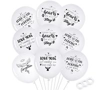 Xinzistar 60 Pieces White Memorial Balloons, Biodegradable Funeral Decorations With 4 Patterns and 3 Rolls 32 Feet Ribbon for Helium Balloons