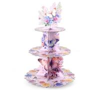 Xioabre 3 Tier Butterfly Cupcake Stand, Purple Pink Cake Stand Holder, Dessert Tower, Cardboard Cake Stands for Afternoon Tea, Birthday, Baby Shower, Garden Wedding, Summer Party Decorations