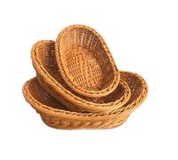 XIOKLM Oval Curved Rattan Wicker Woven Serving Baskets for Bread Fruit Vegetables Restaurant Serving Tabletop Display Rattan Basket(M 26x16x8.5)