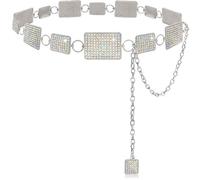 Xiokyo Bling Rhinestone Belt for Women Sparkly Rhinestone Concho Belt for Dress Bedazzled Chain Belts Western, Silver-Mixed Squares, Fits 38-46" Low Waist