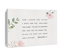 Xiolcxdr Bible Verse Watercolor Canvas Print Decor Jeremiah 29 : 11 Floral Wall Painting Modern Home Posters Artwork Decoration 12”X15” (Framed)