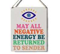 Xiolcxdr Inspirational Evil Eye Sign Decor May All Negative Energy Be Returned to Sender Wooden Sign Plaque Wall Hanging Posters Artwork 8”X10” Rustic Home Decoration…