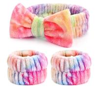 Xioldiz 3PCS Spa Headband and Wristbands Set for Women, Soft Microfiber Face Wash Headband with Cute Bow, Elastic Absorbent Wrist Towels, Makeup Skincare Accessories for Facial, Shower, Yoga