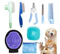 XIOMOLI 8-Piece Pet Grooming Set De-shedding brush, nail clippers, file, flea comb, massage gloves, bathing brush, easy to take care of your pet's grooming, safe and comfortable
