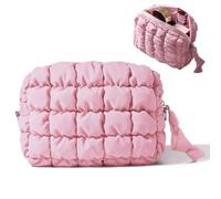 XIONHUFK Cotton Quilted Makeup Bag,Large Makeup Bag,Cute Cloud Toiletry Bag,Portable Travel Makeup Bag, Toiletry Organizer Pouch Storage Make Up Bag, Pink, Fashion