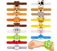 XIPEGPA 16 PCS Stuffed Animal Slap Bracelets Set Animal Farm Ocean and Jungle Plush Slap Bracelets Cute Wrist Band Toy for Party Favors 16 Styles