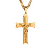 XIPIEIO Neutral Cuban Punk Chain Big Jesus Cross Pendant With Long Chain Men's Gold Color Crucifix Necklaces Male Jewelry Personalized gift