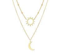 XIPIEIO Unisex necklace chain dog tag 316L Fashion Pendant Multi-layer Style Sun Flower Moon Beaded chain Necklace For Women Jewelry Party Friend Gift Fashion Gift