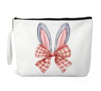 Xipromi Bow Rabbit Cute Makeup Bag, Easter Bunny Cosmetic Bag for Women Sister Friend, Funny Toiletry Bag for Women, Bunny Lover Gifts for Daughter, Easter Gifts for Family Mom Aunt Bestie, White