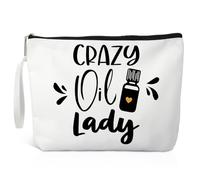 Xipromi Crazy Oil Lady Cosmetic Bags, Funny Essential Oil Makeup Bag Gifts for Mom Grandma Women Aunt Lady Sisters Friend, Aromatherapy Travel Makeup Bag for Oil Lovers B, White
