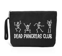 Xipromi Dead Pancreas Club Cute Skeleton Diabetic Travel Cosmetic Bag, Diabetes Awareness Gifts, Funny Diabetic Bag Gift for Men Women Grandma Grandpa Mom Dad Aunt Uncle Sister Brother, Black