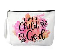 Xipromi I Am A Child Of God Makeup Bag, Funny Cosmetic Bag for Goddaughter, Inspirational Gifts for Christian, Baptism Gifts for Godchild, First Communion Gifts, Catholic Gifts for Women, White