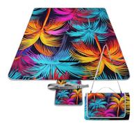 Xiputvl 3D Printing Colourful Coconut Tree Picnic Blanket Animals Garden Rug Foldable Blanket Waterproof Beach Mat for Travel Camping Hiking Picnic 148x148cm