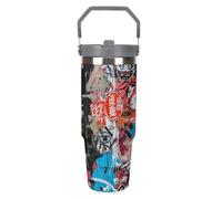 Xiputvl 3D Printing Japanese Graffiti Stainless Steel Travel Mug - Leakproof with Straw - Ideal for Hot and Cold Drinks - Convenient for Car Use 30oz