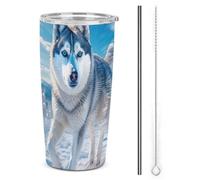 Xiputvl 3D Printing Snow Husky Thermal Travel Cup - Stainless Steel - Keeps Drinks at Desired Temperature - Leakproof with Straw and Cleaning Brush 20oz