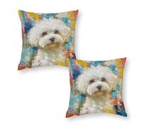 Xiputvl Bichon Frise Cushion Covers Animals Square Pillow Covers with Invisible Zipper Pack of 2 for Sofa, Couch, Bed, Bench 16"x16"