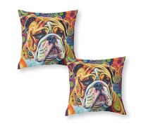 Xiputvl Groovy Bulldog Outdoor Cushion Covers Animal Square Pillow Covers with Invisible Zipper Set of 2 for Outdoor Patio Garden Blench Living Room Sofa Farmhouse Decor 18"x18"