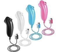 XiQiDianr 4 Packs Nunchuck Controller,Nunchuk Controllers Joystick Gamepad, Replacement for wii Nunchuck Controller, Compatible with Nintendo Wii & Wii U Video Game Gamepads (White Black Pink Blue)
