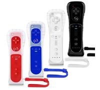 XiQiDianr Wii Controller 4 Pack, Wii Remote Controller, Compatible with Wii/Wii U, With Silicone Case and Wrist Strap (Black+White+Dark Blue+Red)