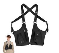XIQIQI Double Shoulder Armpit Bag 27.5x31cm Leather Adjustable Underarm Shoulder Ba-g For Men Dou-ble Should-er Strap Multi-pocket Outdoor Anti-theft Tactic-al Holster Bag For Unisex Phone Keys ID