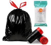 XIQIYY 10L Bin Liners with Drawstring, Small Black Food Waste Bags with Tie Handles, Strong & Leakproof Bin Bags for Kitchen, Bathroom & Office