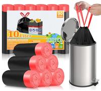 XIQIYY Black Bin Bags 10L, Small Bin Liners with Tie Handles, 90 Count Drawstring Trash Bags, Suitable for Bathroom, Office, Living Room, Fits 5L, 8L, 12L, 15L Bins