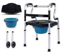 XiRah Aluminum Alloy Folding Walker for The Elderly, Portable Bedside Commode Chair with Porta& Wheels